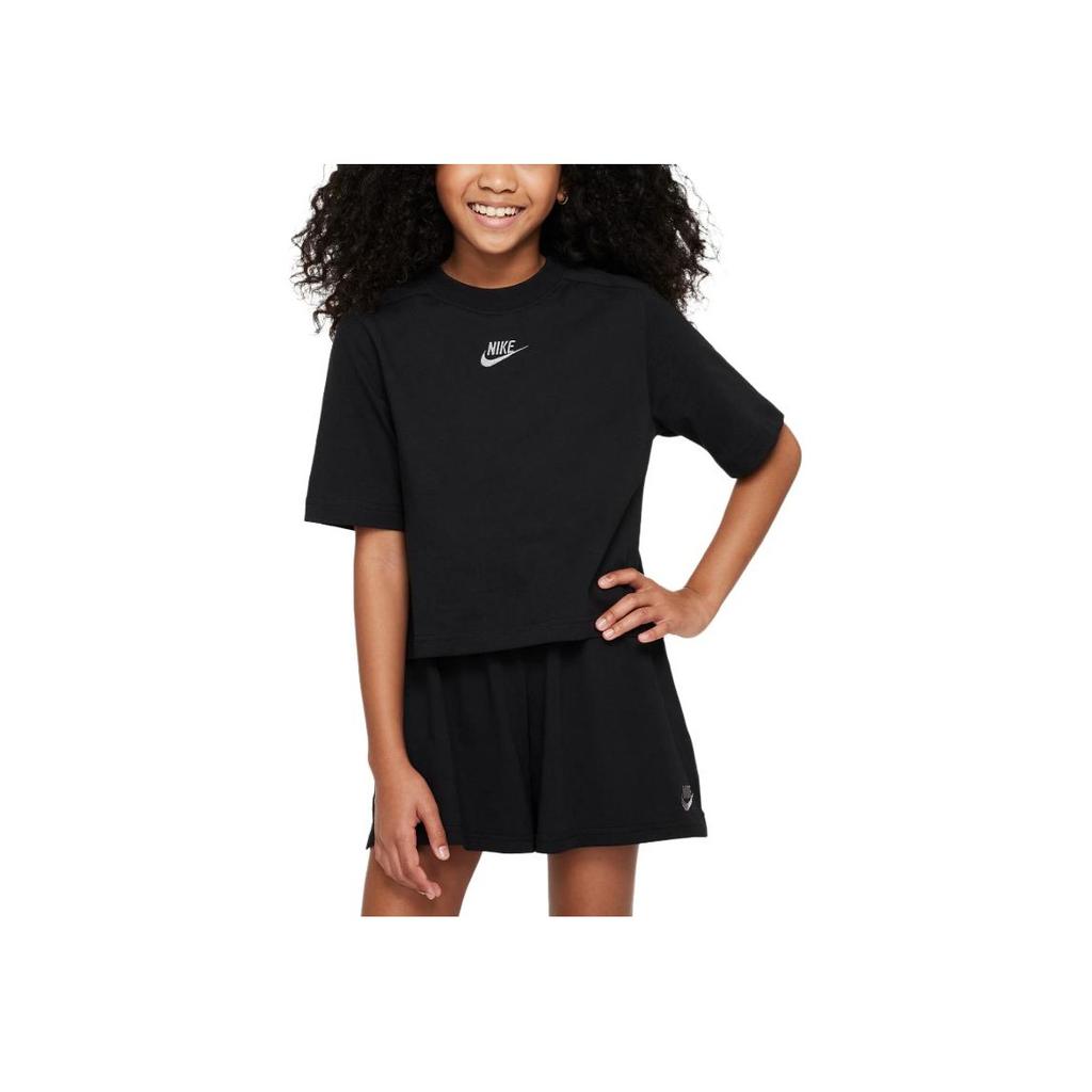 Nike Logo Print Crew Neck Short Sleeve T-Shirt Kids tops Black FN8589-010