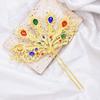 Gold Thai Metal Leaves Hairpin Silver Colorful Rhinestone U-shaped Hair Fork New Chinese Style Headdress