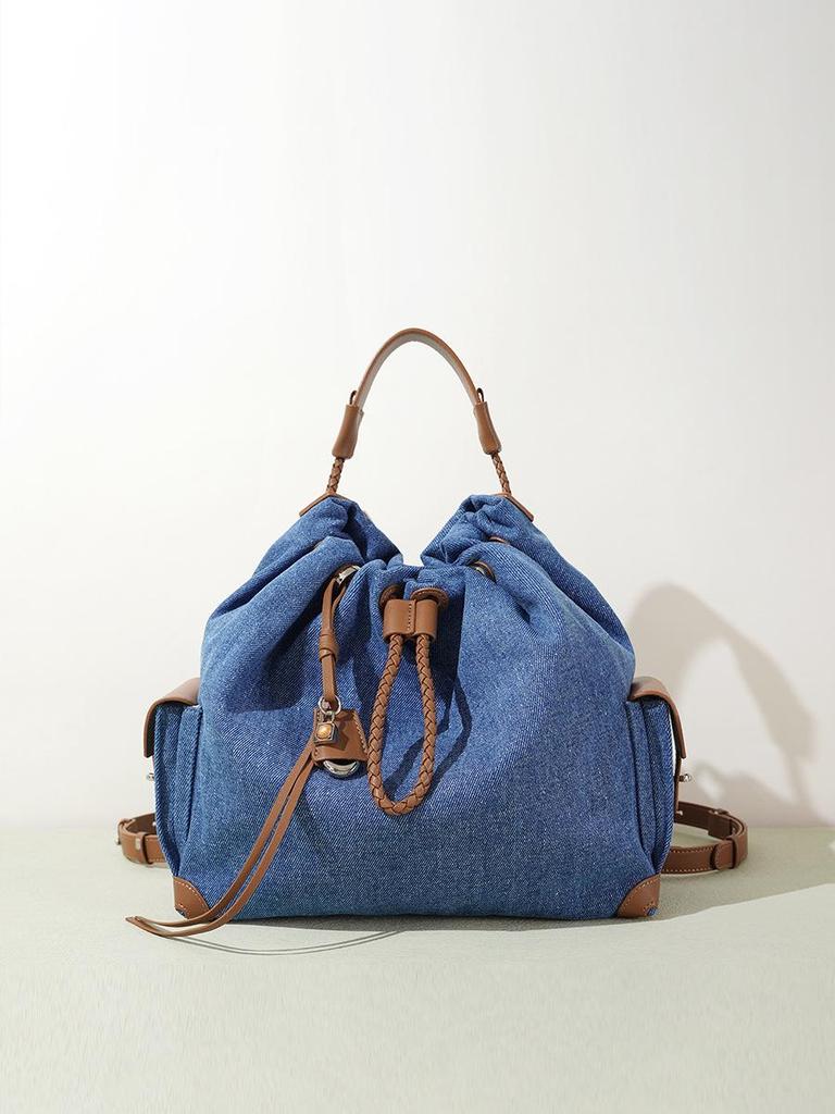 High-End Retro Denim Patchwork Drawstring Shoulder Bag (2025 Design)