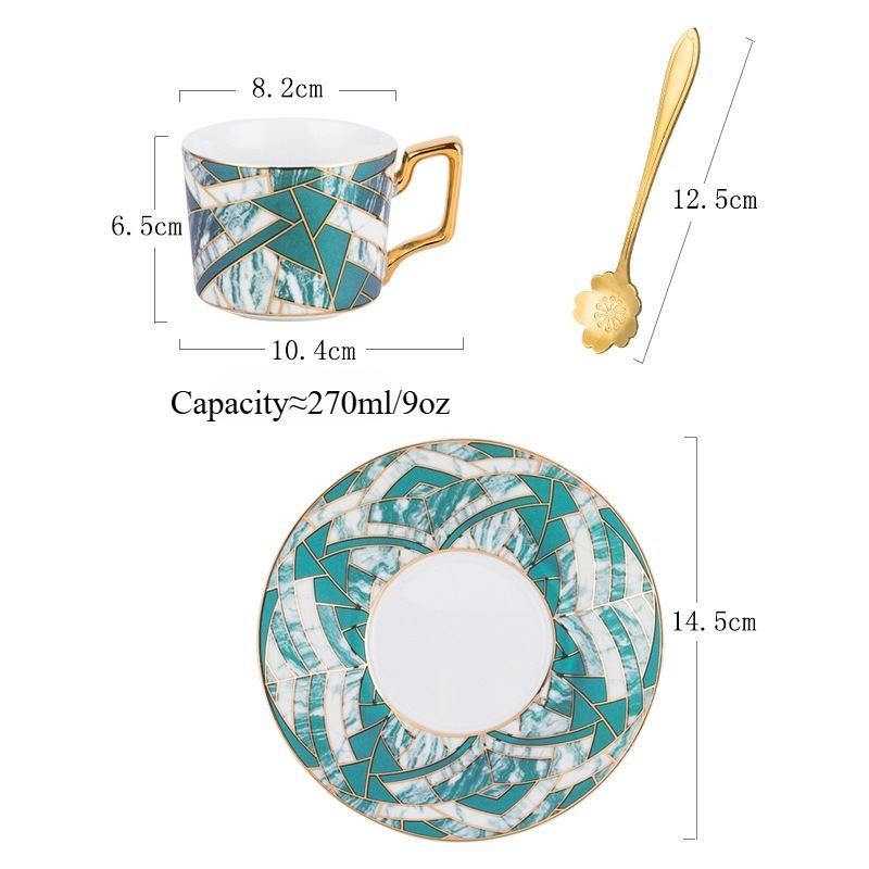 Nordic Courtly Luxury Hand-Painted Gold Ceramic Coffee Cup with Plate Office Marble Mug Afternoon Tea Cups Household Drinkware