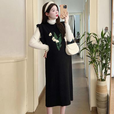 Suéter Outono e inverno nova versão coreana moda solta flor design suéter colete saia base