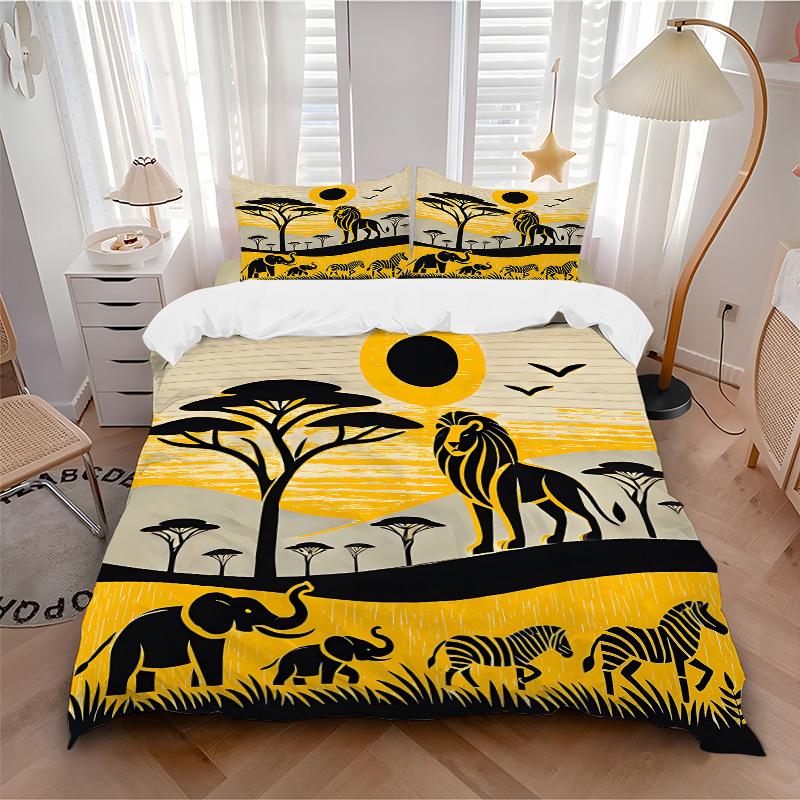 

3pcs Safari Wildlife Soft Comfortable Bedding set, For Bedroom, Guest Room And Dorm, All - Season Use, High-Definition Printing179 135x200cm