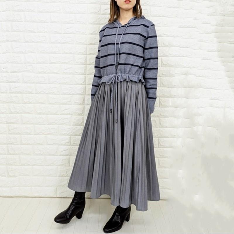 Long Sleeve Plus Size Hooded Knitted Patchwork Vintage Stripe New In Dresses for Women Casual Loose Spring Autumn Sweater Dress
