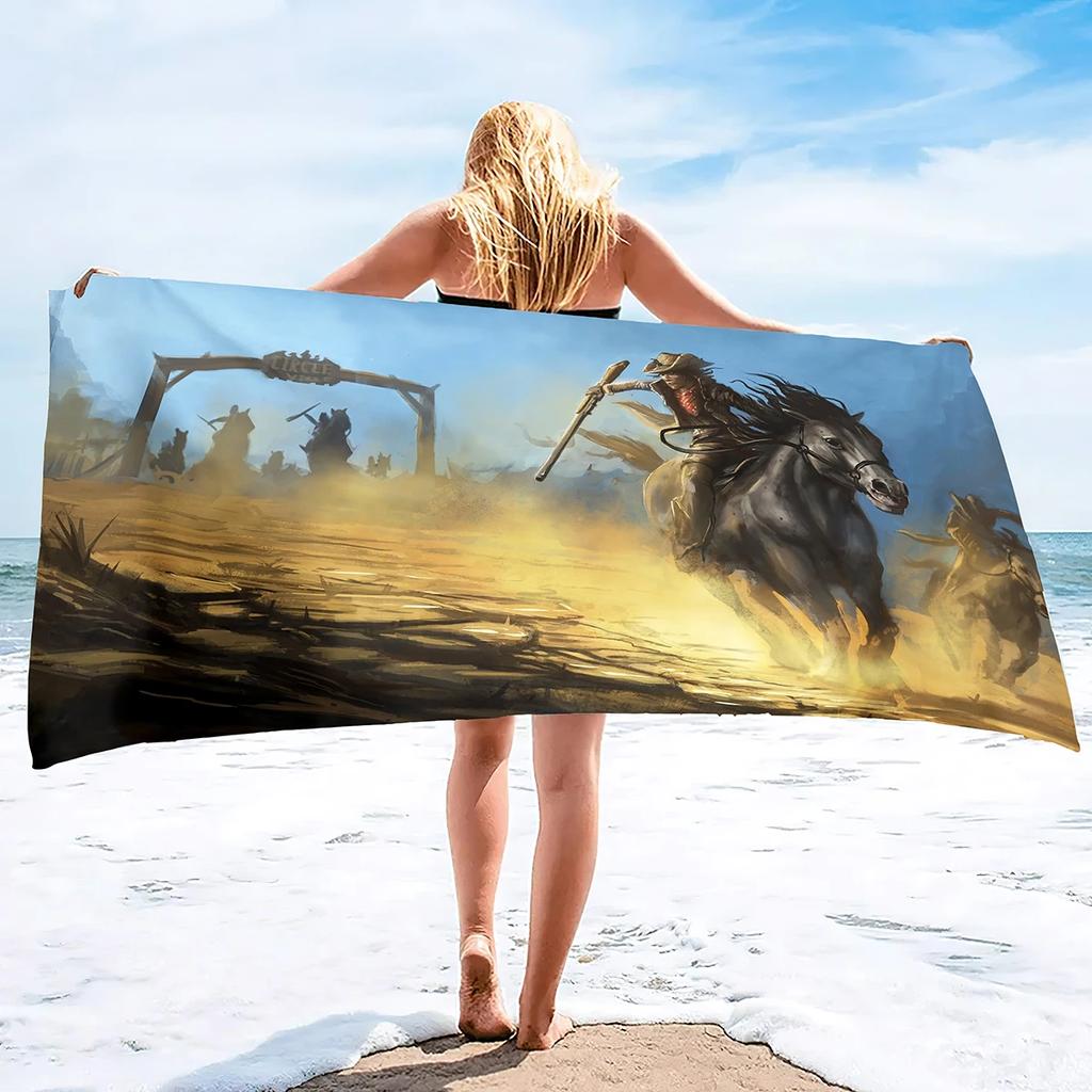 Microfiber Cowboy Print Beach Towels,Beach Towel Oversized,Quick Dry Cowboy On Horse Bath Towel Large,Absorbent Bathroom Towels