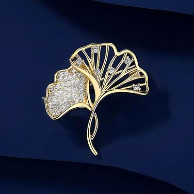 Strass-Ginkgo-Biloba-Brosche, hochwertige, zarte Blattbrosche für Damen, Nischendesign, Anti-Licht-Anstecknadel, Anzugzubehör