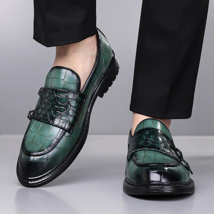 Men Loafers Double Monk Strap Slip on Fashion Casual Penny Footwear Business Wedding Evening PU Leather Pointed Toe Dress Shoes