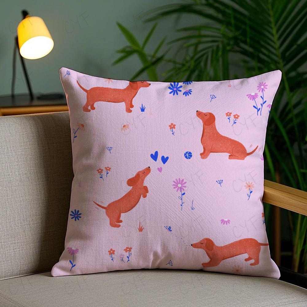 Sausage Dog Dachshund Cute Pillow Case Anti-Dustmite Pillowcase Invisible Zipper Silky Short Plush Sofa Cushion Cover