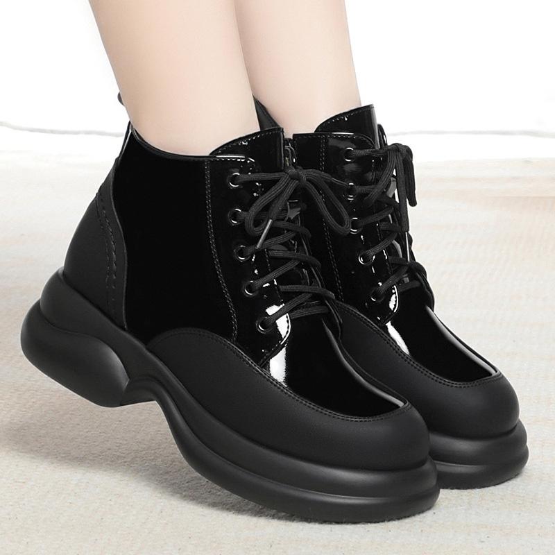Velvet Thickened Platform Boots Gothic Autumn Winter Thick Heel Soles Boots New Women Ankle Soft Patent Leather Boots
