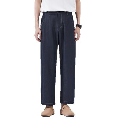 Calças Casuais de Verão Nove Pontos Masculinas Largas Retas Cintura Média Simples Calças Nove Pontos