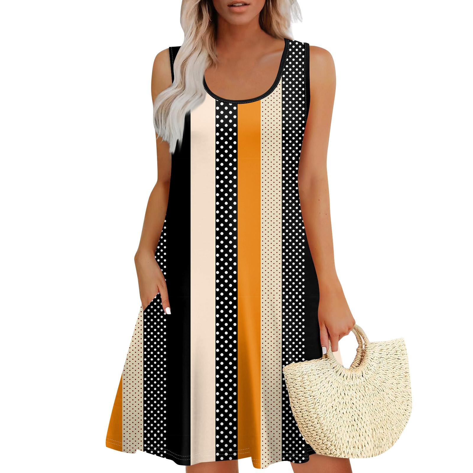 

Женские летние платья, свободные сарафаны без рукавов с U-образным вырезом и карманами L чёрный