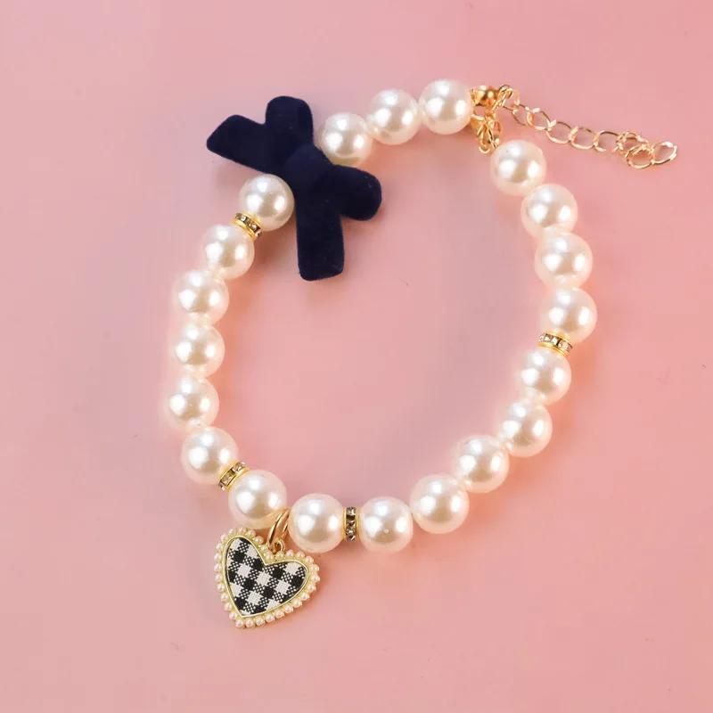 New Series Cat Collar Imitation Pearl Vintage Love Crystal Pendant Neck Ornament Cute Puppy Accessories Also Suitable for Dog