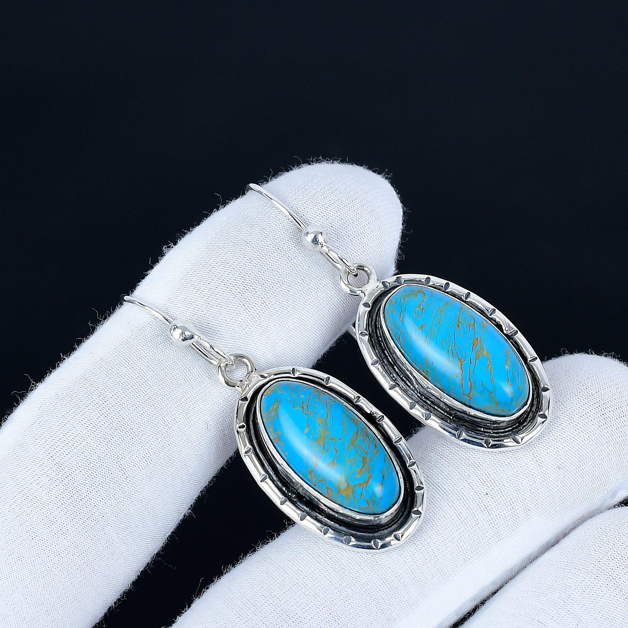 

Dainty Turquoise Gemstone Earrings, 925 Sterling Silver Earrings, Handmade Silver Earrings For Gift, Turquoise Dangle Earrings Valentine s Day Gift 5.5 Cm