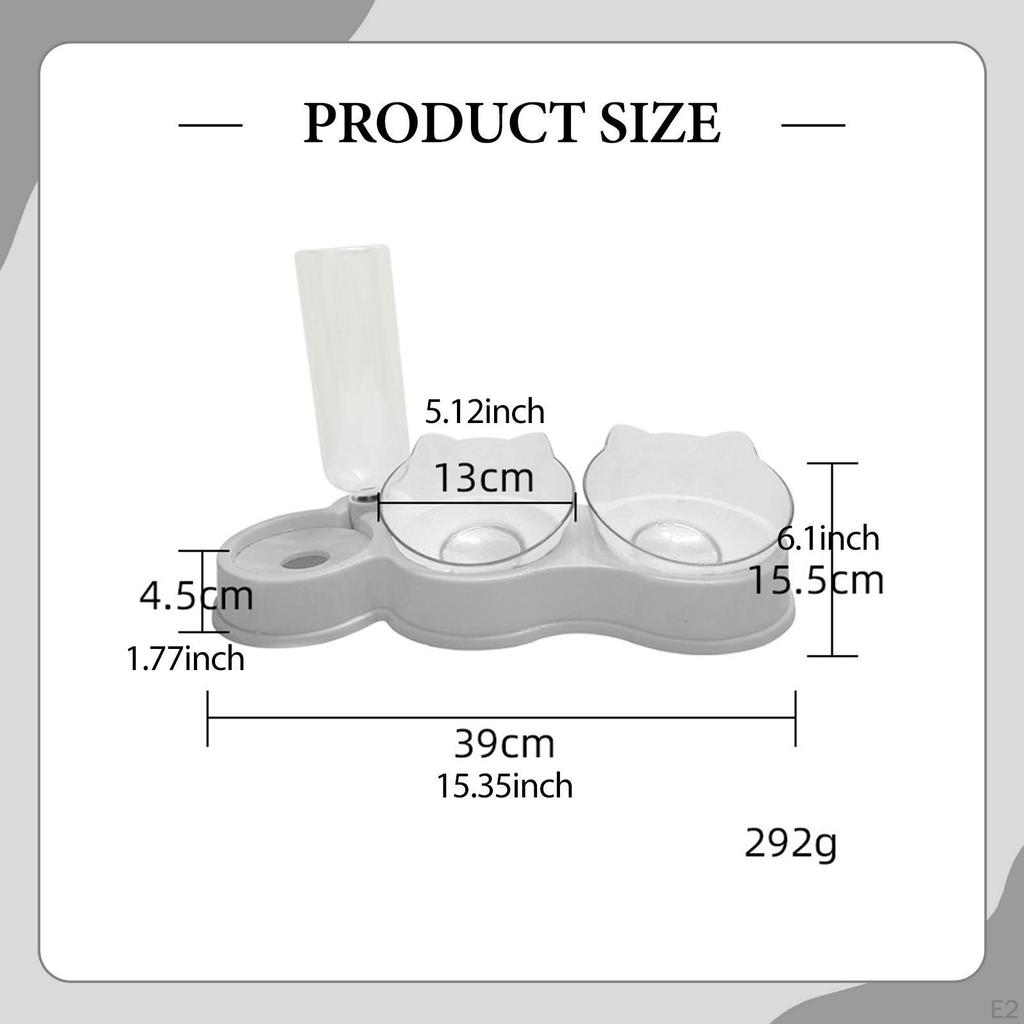 Double Cat Bowls Pet Feeder 15°tilted,with Automatic Water Bottle,Pet Food Bowl,Raised