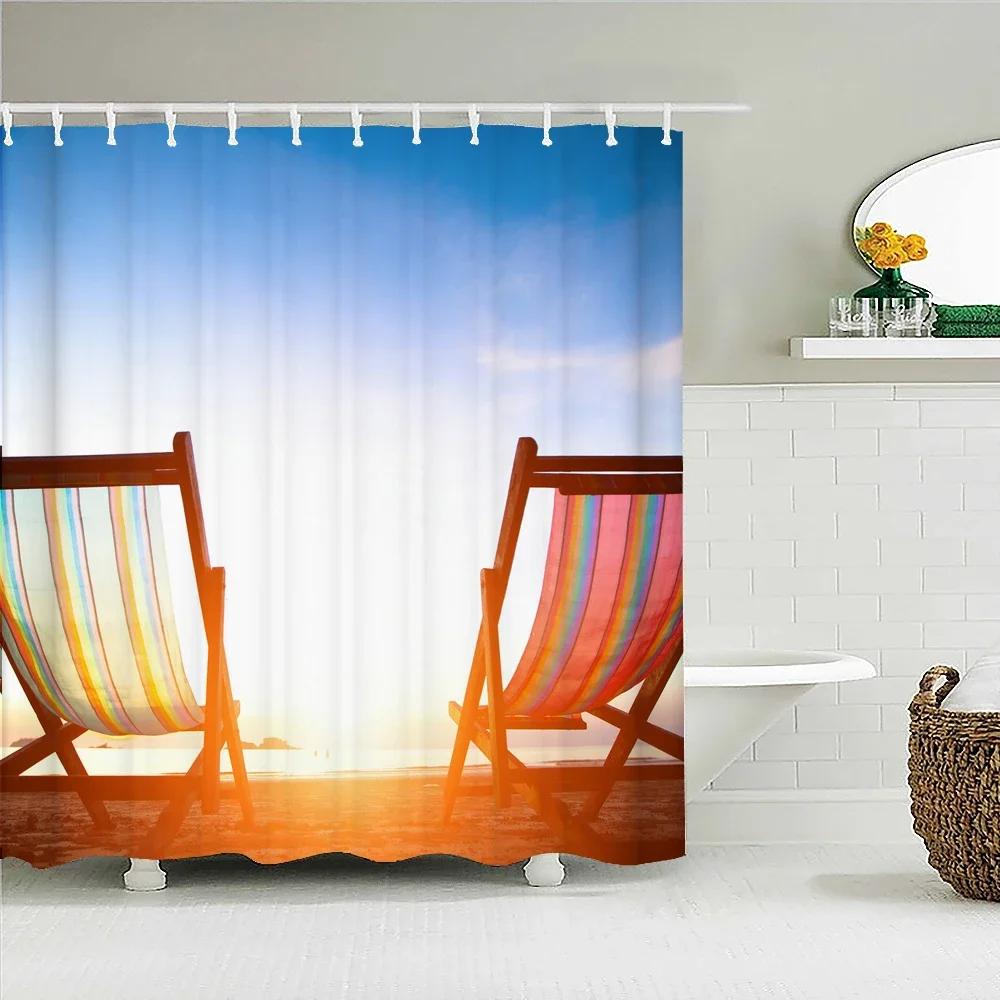 Sunlight Ocean Beach Fabric Shower Curtain Bathroom Curtains Sunset Dusk Sea Animal Dolphin Bath Screen with 12 Hooks 300x180