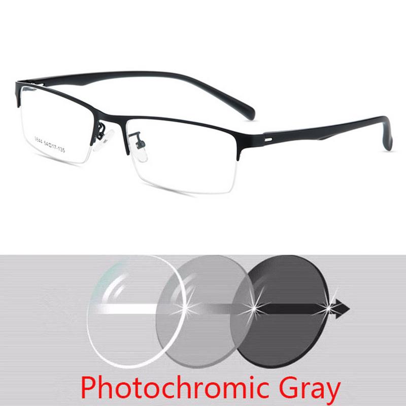Metal Semi-Rimless Square Prescription Short-shor Eyeglasses with Anti-UV Coating Photochromic Myopia Eyewear 0 -0.5 -0.75 To -6