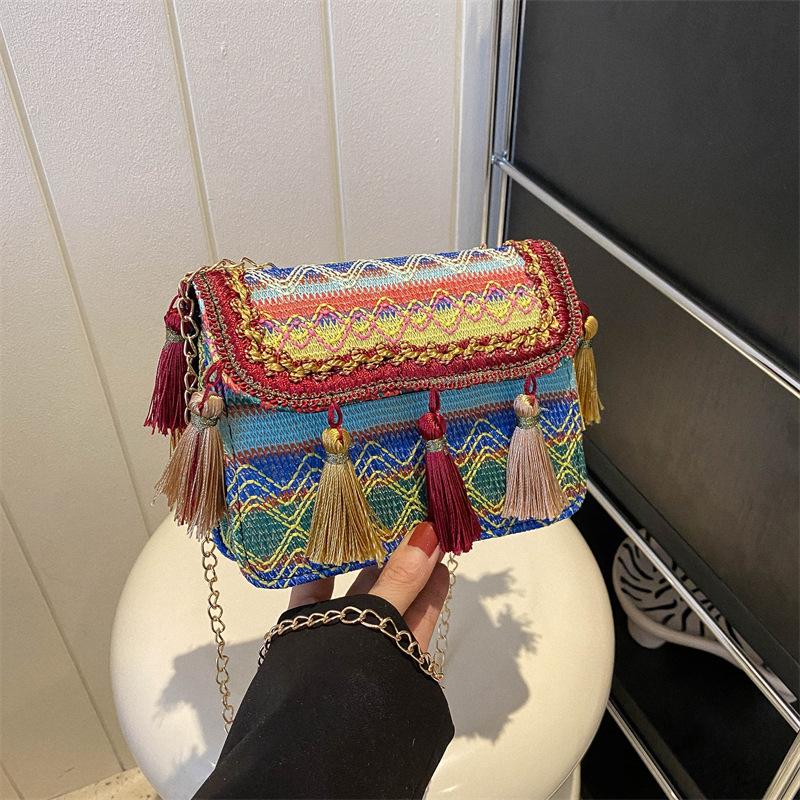 Umhängetasche Damentasche neue Ketten-Umhängetasche Damen Fransen kleine quadratische Tasche personalisierte Messenger-Tasche