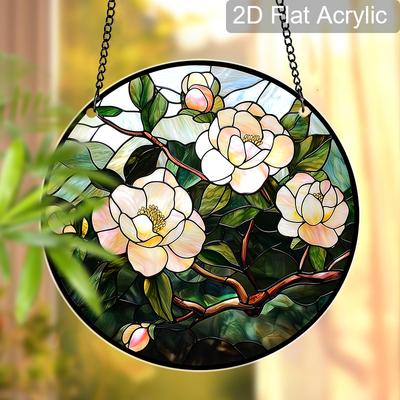 Acrylic Magnolia Flower Suncatcher Stained Glass Effect Window Hanging Ornament Floral Themed Gift for Home