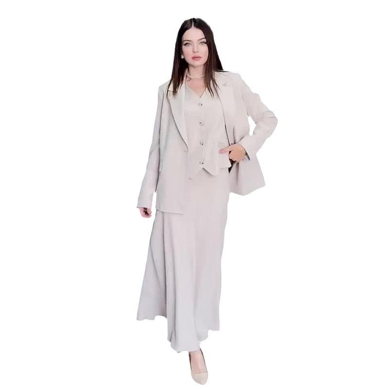 Podzimní dámský elegantní jednobarevný třídílný set: oblek a midi sukně 2024