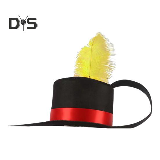 Unisex Feather Hat Stage Performance Hat Solid Color Felt Design Flat Top Wide Brim Snowman Hat Halloween Cosplay Hat for Adult And Children