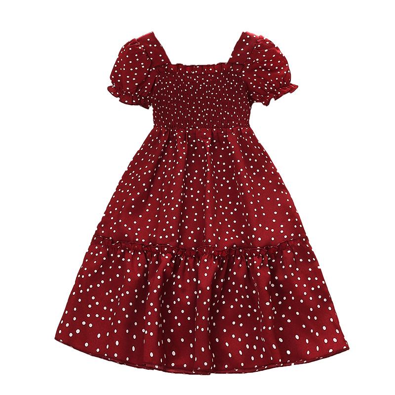 Girls' Summer Retro Polka Dot Hepburn Style Short-Sleeve Princess Dress