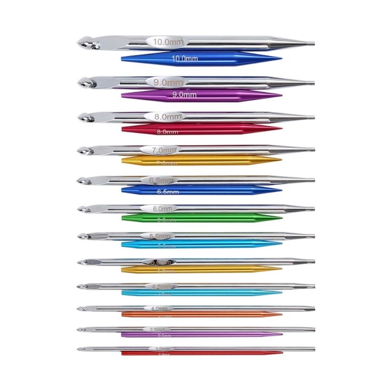 12Pairs Aluminum Alloy Tunisian Crochet Hook with Cable 3.0mm-10mm Interchangeable Circular Knitting Needle for Knitting