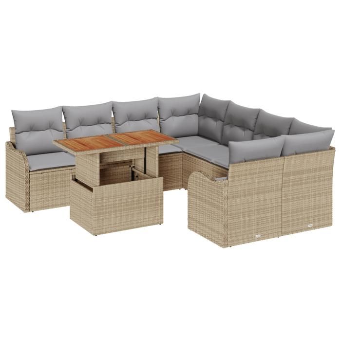 Ensemble de canapé de jardin vidaXL 9 pièces avec coussins Rattan poly beige, Canapé de jardin vidaXL 2 places avec 3358177