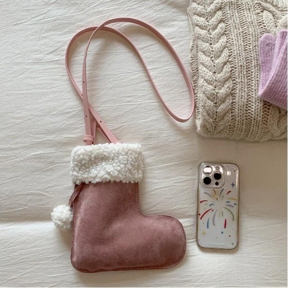 Sweet Korean Style Shoulder Bag Lightweight Fluffy Crossbody Bag Faux Suede Boot Bag Women