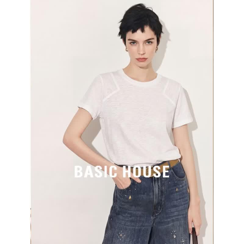 Basic House Women s Round Neck Short Sleeve T-shirt L