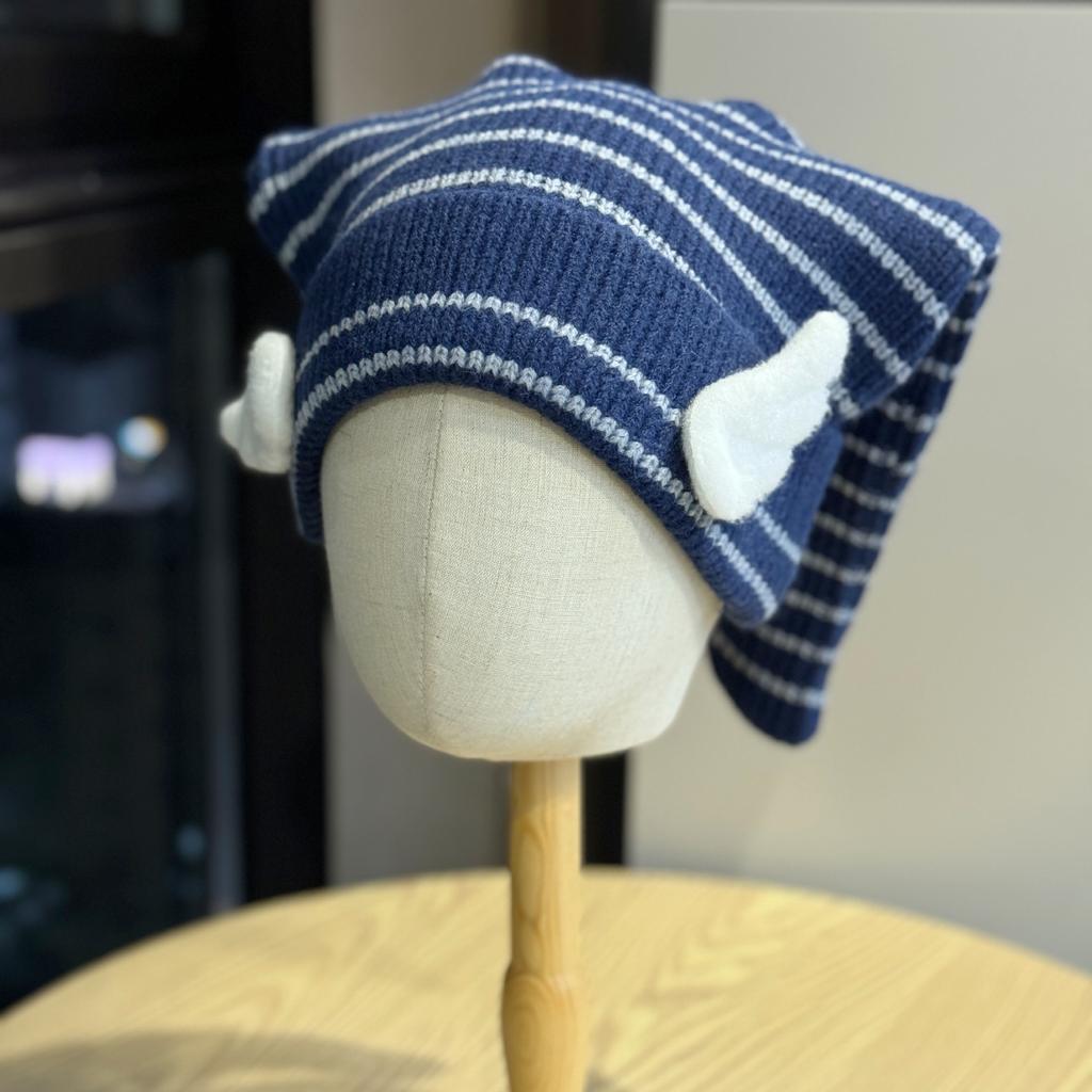 New Autumn and Winter Striped Patch Letter Scarf Shawl One Piece Knitted Hat Women's Warm and Interesting Pullover Hat Trend