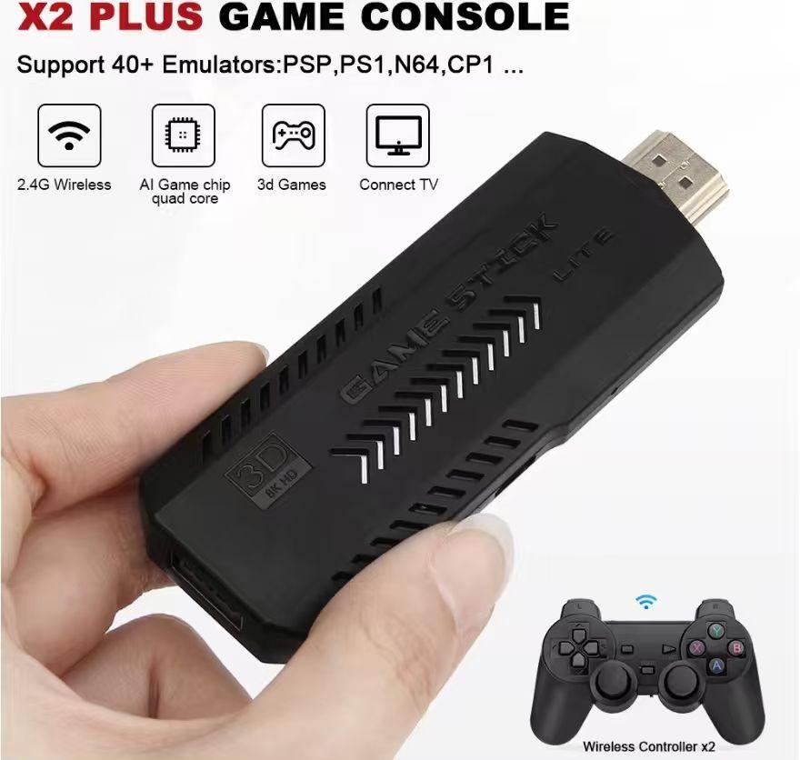 NEW Upgrade X2 PLUS Gamestick 3D Retro Video Game Console Wireless Controllers HDTV Out 15000 Games 40 Emulators for PSP/PS1/MAM