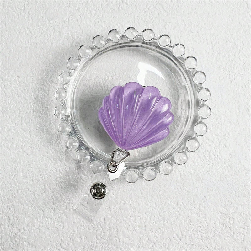 Glitter Seashell Badge Reel Retractable ID Card Badge Holder Name Tag Work Alligator Clip for Teachers Office Staff Nurses