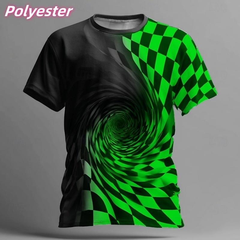 3d Printed Grid Vortex T-shirt Men's Cool Colorful Pattern T-shirt Summer Fashion T-shirt Casual Street Loose O-neck Top