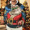 Men's Long Sleeve Hooded Sweatshirt with Christmas Print for Casual Holiday Wear