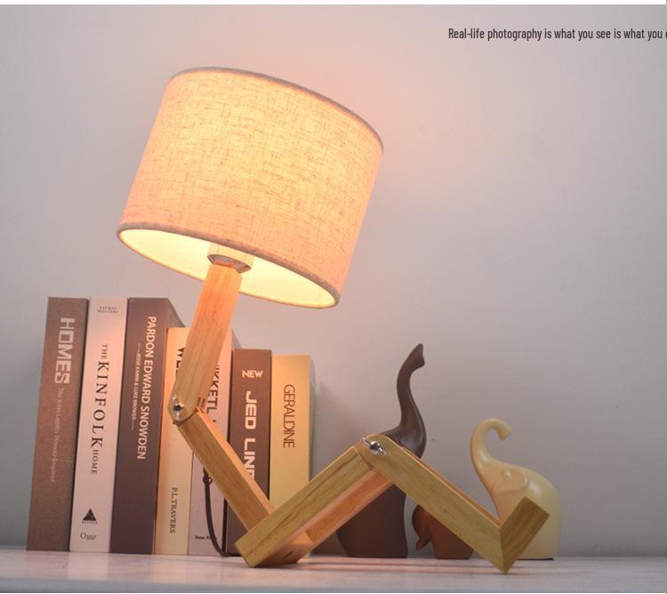 Nordic Solid Wood LED Bedside Night Light - Robot Table Lamp