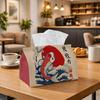 2D Flat, 1pc 2D Flat Printed Tissue Box Storage Case, Eastern Japanese Style - Red Koi Fish and Wave Pattern, Made of Durable Fabric, Multi-functional