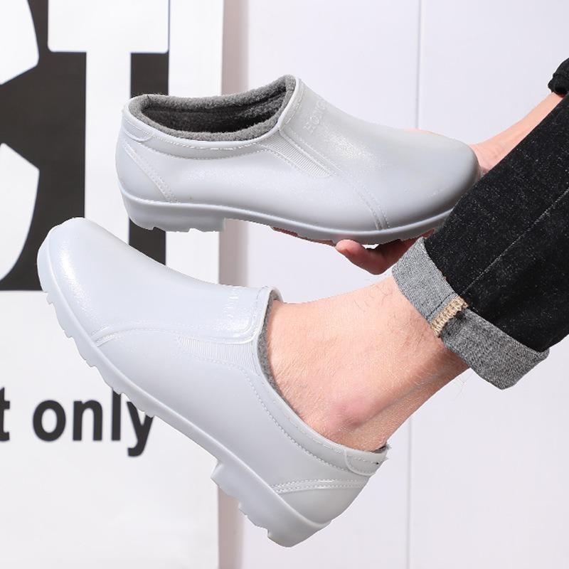 Thickened spring and autumn rubber shoes cotton rain shoes kitchen wear-resistant and non-slip low-top water shoes warm cotton lint wading shoes men