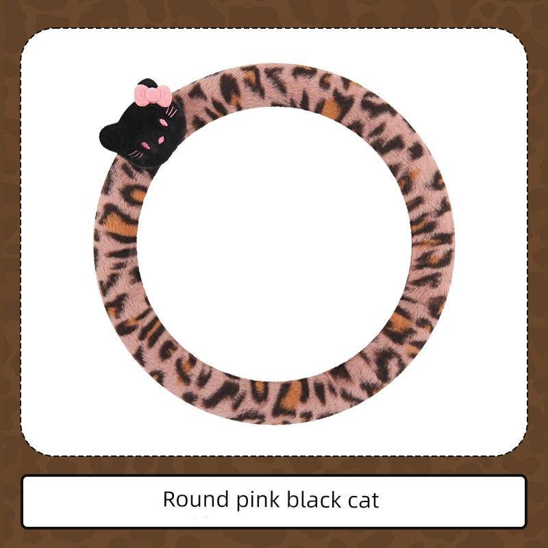 Car Steering Wheel Cover Winter Plush Cute Leopard Print Winter Non-Slip Women's Car Wear-Resistant Protective Cover Handlebar Cover
