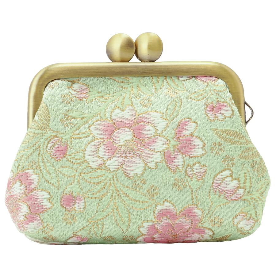 Senshishuin Nishijin Brocade Square Wallet with Gusset and Coin Purse Leaf Peony and Cherry Blossom 2.5-inch (Lined) (Young Design)