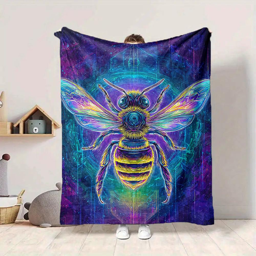1PC Neon Bee Print Blanket, Throw For Sofa, Bed, Travel, Printing Blanket With Soft And Warm Fabric yy250918181
