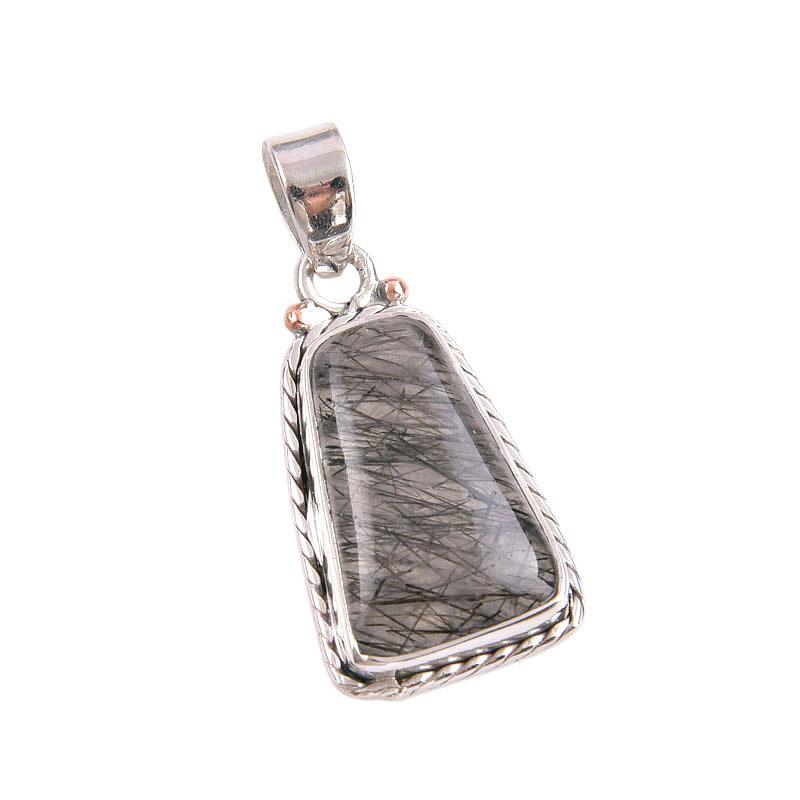Natural Black Rutile Gemstone 925 Solid Sterling Silver Gift Pendant 1.50" a8D57
