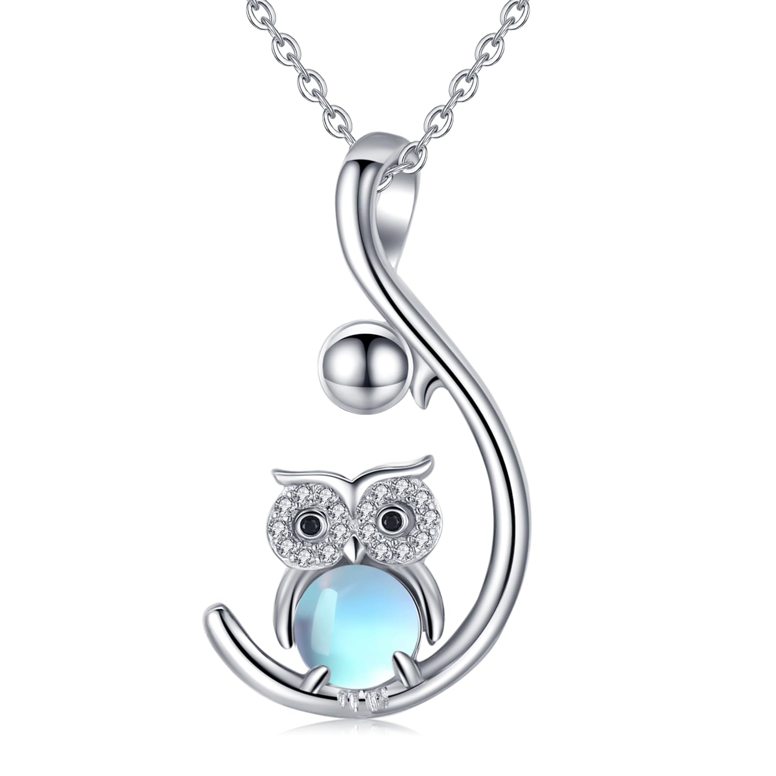 

Owl Necklace for Moonstone Owl Owl Silver Necklace with White Coming of Age Ceremony [StoryMidir] Women, Pendant, Hypoallergenic, Chain, 45+5cm