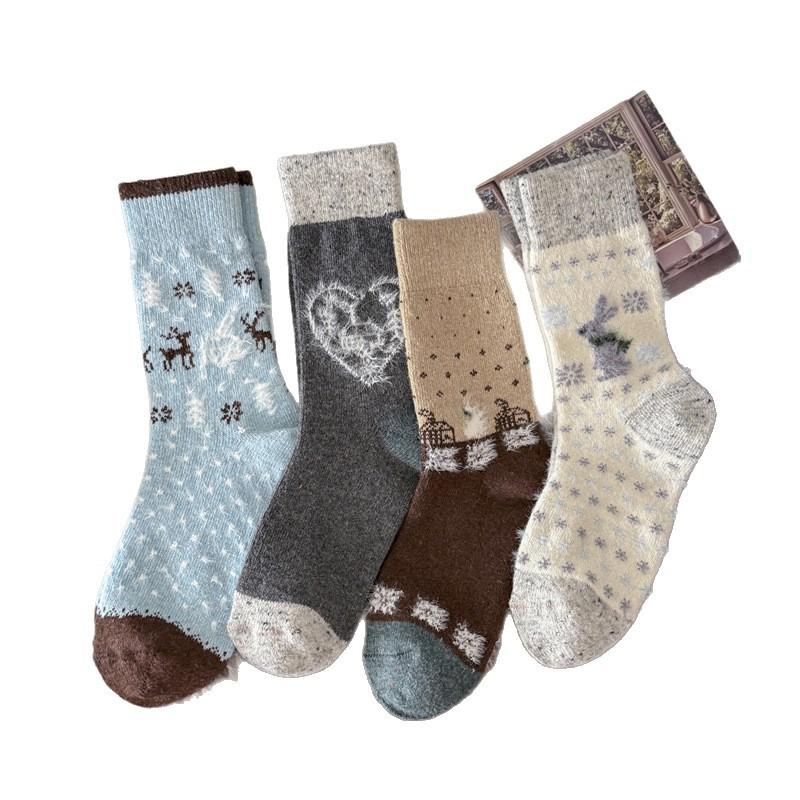 Christmas Snowflake Cartoon Wool Socks Vintage Mid-Leg Socks Thickened And Warm