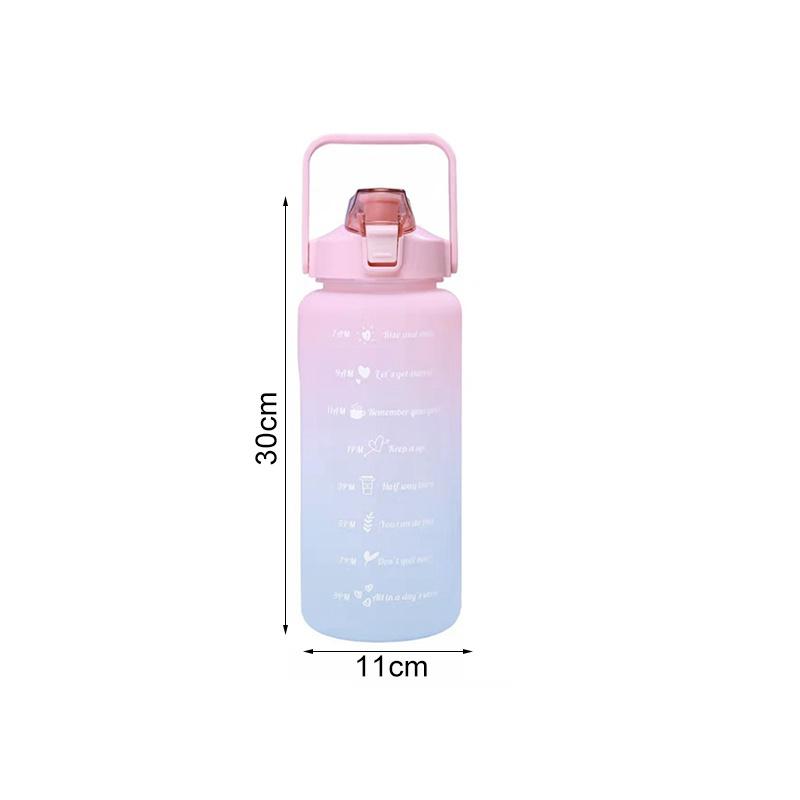 2000 ml vannflaske med stor kapasitet med tidsmarkør og sugerør Sprettlokk Lekkasikker frostet kopp for utendørs sport og treningsvannkanne