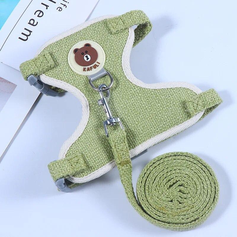 Breathable Cat Harness Vest Linen Blend Pet Walking Lead Leash for Small Dogs Rabbit Guinea Pig Cartoon Puppy Kitten Supplies