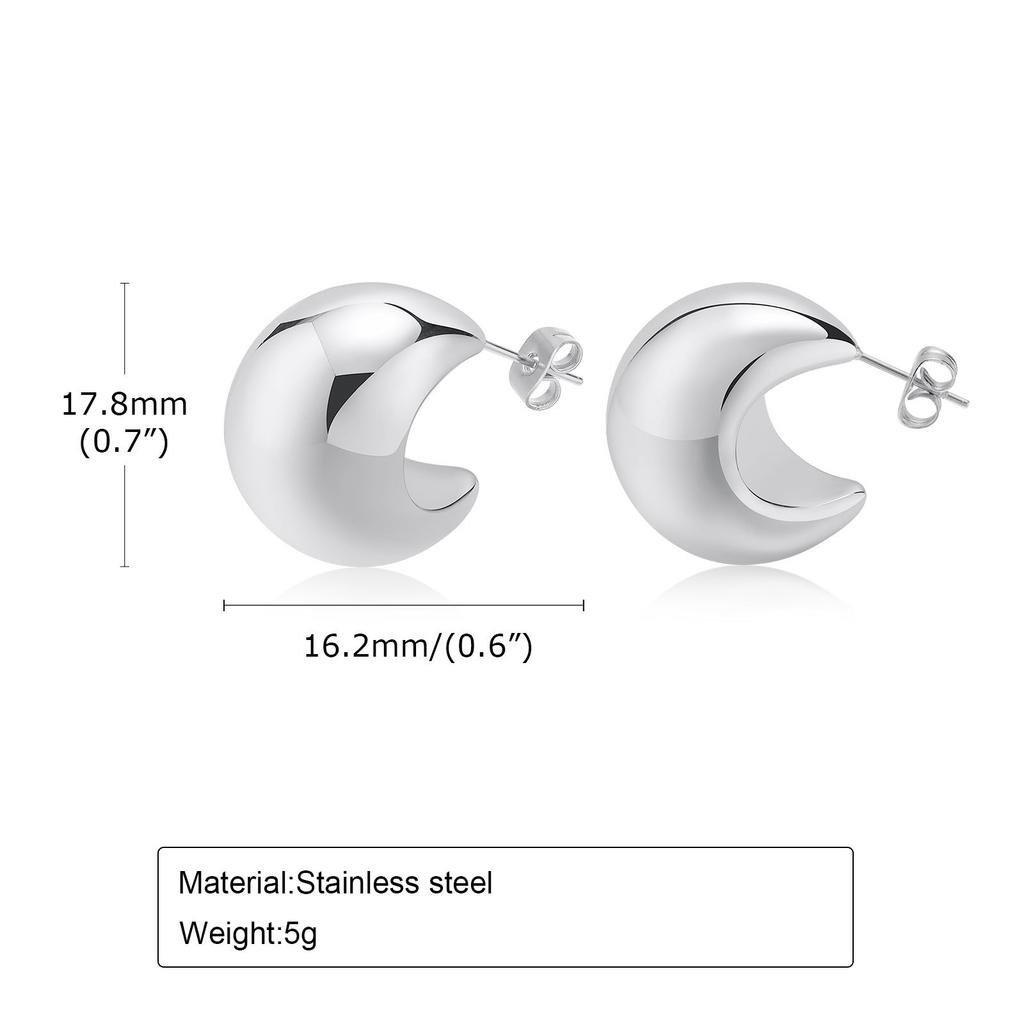 Stainless Steel Open Hoop Earring Women, Crescent Moon Shape Tube Earring Gold Plated Trendy Gift