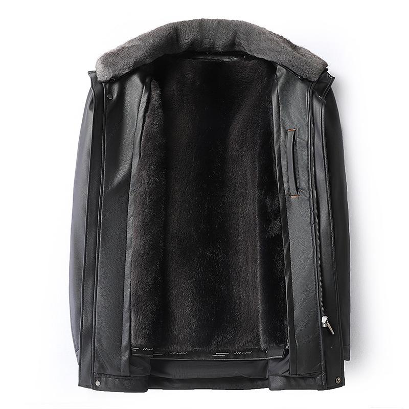 Men's Plus Size Fur Collar Leather Jacket - Warm Winter Outerwear for Middle-Aged Dads