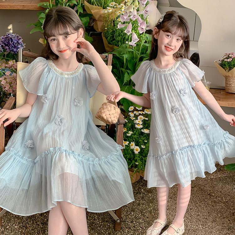Girls' Dress, Summer Dress, Stylish and Fashionable Children's Chiffon Birthday Princess Dress, Girls' Thin Skirt