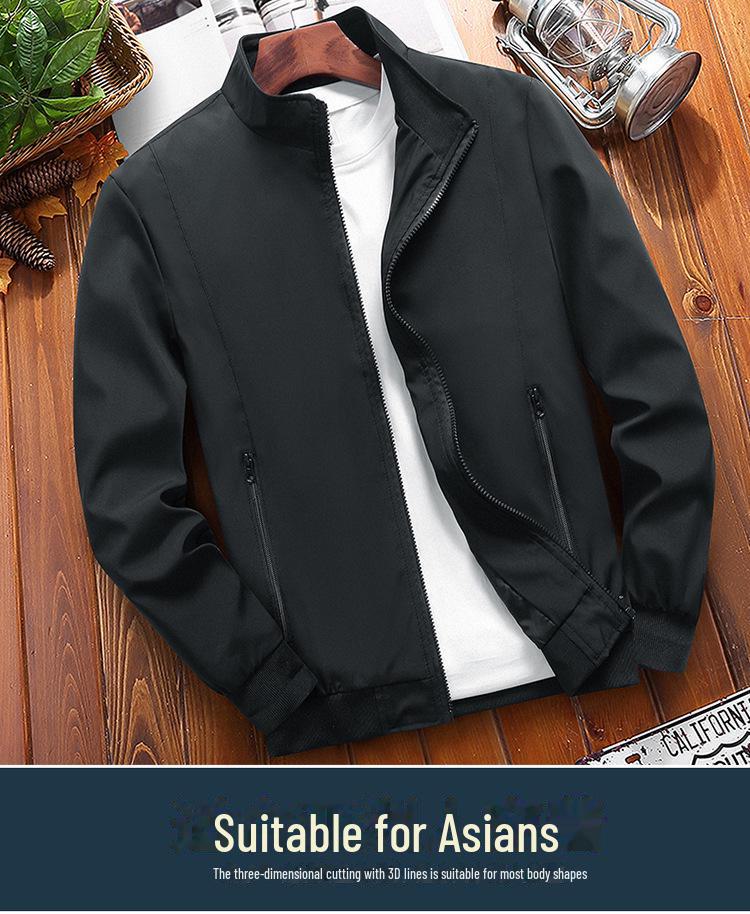 Spring/Autumn  Men's Solid Color Stand Collar Jacket, Large Size Casual Wear