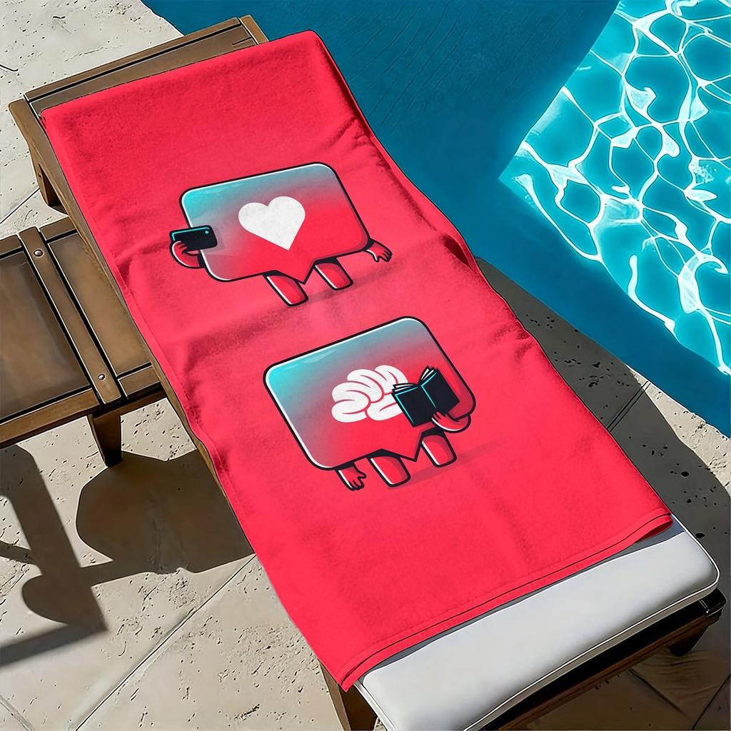 Cartoon heart and brain pattern polyester microfiber beach towel is highly absorbent, suitable for swimming and beach outings