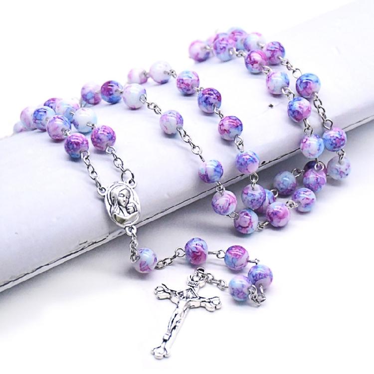 Bunte Perlen Kreuz Rosenkranz Halsketten Perlen Männer Beten Meditation Geschenk Zubehör